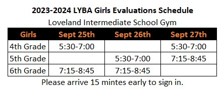 Girls Evaluation Schedule