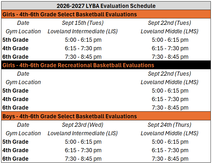 Select Eval Schedule 2026